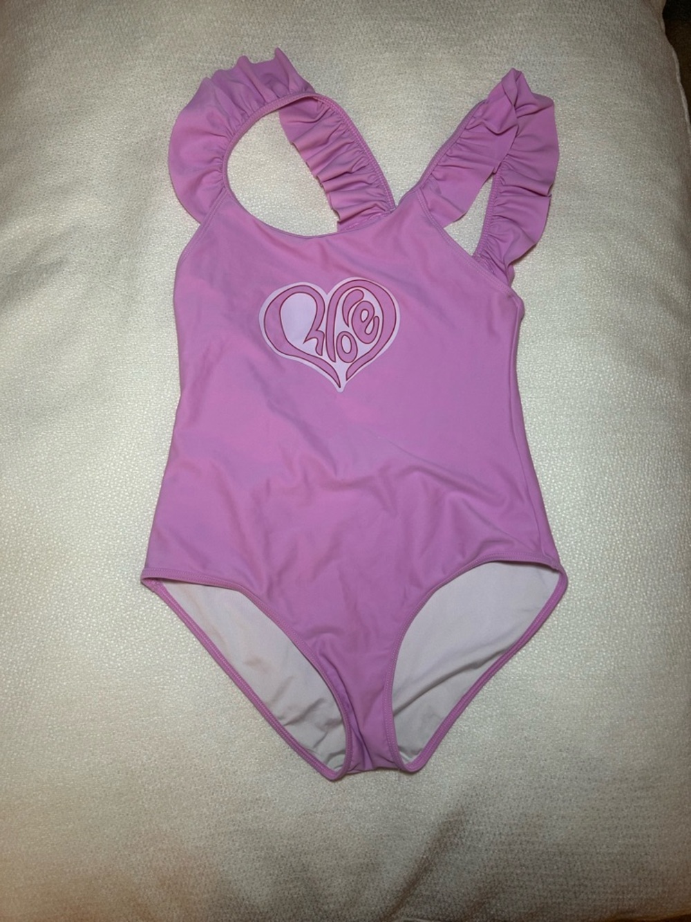 Chloe Pink Ruffle Strap One-Piece Swimsuit with Heart Logo